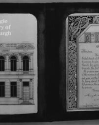Address of thanks in velvet case for gift towards library, Burgh of Grangemouth, Scotland, 25th September, 1888