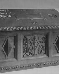 Carved wooden casket, City of Peterborough, England, reverse side