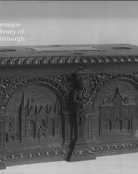 Carved wooden casket made of wood 800 years old from the Cathedral, containing the freedom of the City of Peterborough, England, 29th May, 1906