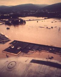 Forty Fort, PA & Wyoming, PA - Military Helicopter Aerial of Mid-Way Shopping Center (Wyoming Ave) - Hurricane Agnes Flood