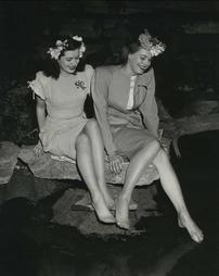 1947 Philadelphia Flower Show. Flower Show Hostesses Wade in an Artificial Pond at Press Preview