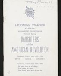 Lycoming Chapter #2-078--PA. Williamsport, Pennsylvania. National Society Daughters of the American Revolution. National Theme For 1983-1986 Duty Honor Country.