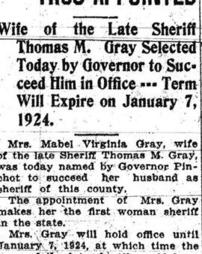 Mrs. Gray Named Sheriff; First thus appointed