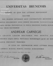 Degree of Doctor of Laws conferred on Mr. Carnegie by Brown University, Providence, Rhode Island, 15th October, 1914
