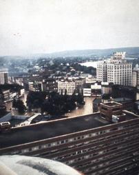 Wilkes-Barre, PA - Military Helicopter Aerial of Public Square (United Penn Bank) - Hurricane Agnes Flood