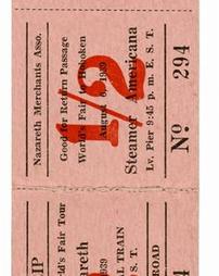 Nazareth Merchants Asso. World's Fair Tour Lackawanna Rairoad Ticket No. 294