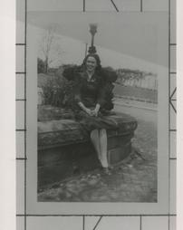 Irene E. Kelly on Altoona Hosp. stone wall-1941