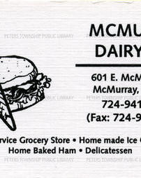 McMurray Dairy Bar business card.