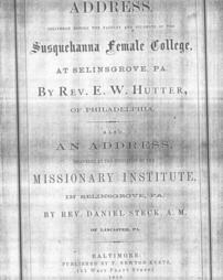 Title page of Rev. Hutter's address to Female College