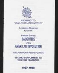 Lycoming Chapter #2-078--PA. National Society Daughters of the American Revolution. Williamsport, Pennsylvania. Second Supplement To 1995-1998 Yearbook. 1997-1998.