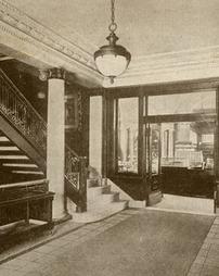 Entrance hall and stairway, James V. Brown Library