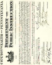 Commonwealth Of Pennsylvania Department of Public Instruction State Normal School Certificate