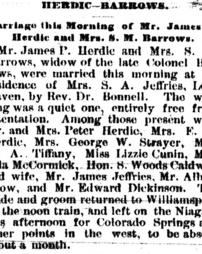 HERDIC-BARROWS. Marriage this Morning of Mr. James P. Herdic and Mrs. S.M. Barrows.