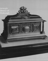 Silver gilt and enamel casket on plinth containing the freedom of the City of Lincoln, England, 5th June, 1914