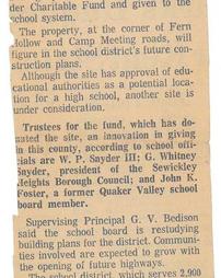 82 Acres Given Quaker Valley For School Site