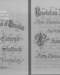 Bound resolutions of acceptance and thanks for public library from Town of Berkeley, California, 9th March, 1903