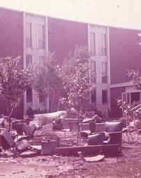Wilkes College - Debris Pile Outside Men's Dormitory and Dining Hall POST Hurricane Agnes Flood