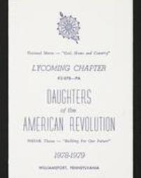 Lycoming Chapter #2-078--PA Daughters of the American Revolution. 1978-1979. Williamsport, Pennsylvania.