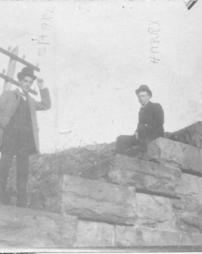 Charlie and Harry Cook on stone blocks at Werner’s Bridge