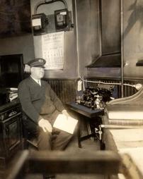 Capt. "Bucky" Smith with the automatic printer, 1929
