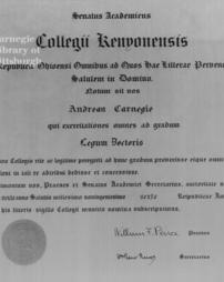 Degree of Doctor of Laws conferred on Mr. Carnegie by Kenyon College, Gambier, Ohio, April, 1906