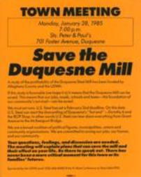 Save the Duquesne Mill Town Meeting Poster