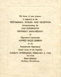Invitation to the 100th Birthday of Alfred Wiles Gabrio, February 3, 1946