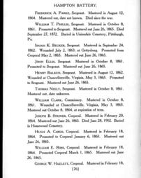 4720498_R-IBF_A_090; History of Hampton battery F, Independent Pennsylvania Light Artillery : organized at Pittsburgh, Pa., October 8, 1861, mustered out in Pittsburgh, June 26, 1865 / compiled by William Clark