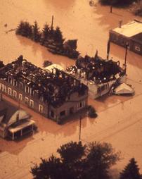 Wilkes-Barre, PA - Military Helicopter Aerial of Tyburski Fire Damage - Hurricane Agnes Flood