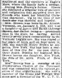 Died at Eagle's Mere; Mrs. Henry Brown Passes Away at that Place on Saturday Afternoon after a Brief Illness