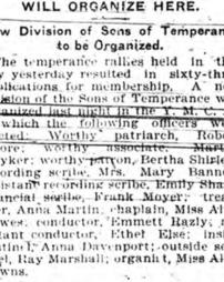 Will Organize Here. New Division of Sons of Temperance to be Organized.