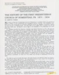 The History of the First Presbyterian Church of Homestead, PA 1874 – 1934 by James M. Norris Article