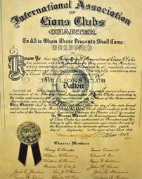 Dalton's Lion's Club Charter from 1939