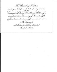 (Invitation to the opening exercises of the Carnegie Library Building, Pittsburgh