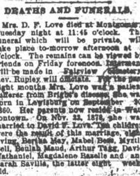 DEATHS AND FUNERALS [Mrs. D.F. Love]