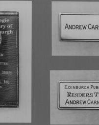Readers ticket no. 1, in leather case, Andrew Carnegie, esqre., Edinburgh Public Library