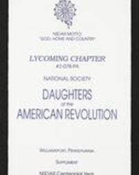 Lycoming Chapter #2-078--PA. National Society Daughters of the American Revolution. Williamsport, Pennsylvania. Supplement. NSDAR Centennial Year. 1990-1991.