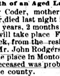 Death of an Aged Lady [Mrs. Mary Coder]