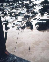 Wilkes-Barre, PA - Military Helicopter Aerial of Hurricane Agnes Flood