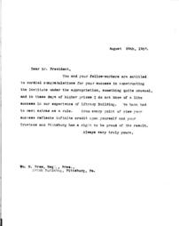 (Andrew Carnegie to Mr. President, August 29, 1907)