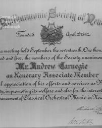 Election as honorary associate member of the Philharmonic Society of New York, 17th September, 1905
