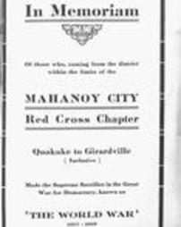 In Memoriam Of those who, coming from the district within the limits of the Mahanoy City, Red Cross Chapter, Quakake to Girardville [inclusive] Made the Supreme Sacrifice in the Great War for Democracy, known as "The World War" 1917-1919