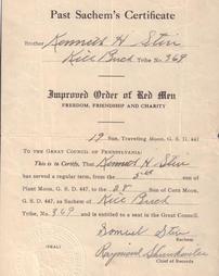Ken Steir-Red Men certificate