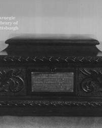 Carved wood casket containing the freedom of the Burgh of Kirkwall, Scotland, 9th September, 1909