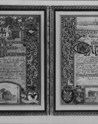 Illuminated resolution of acceptance bound in leather ornamented with silver from the Council of the City of Liverpool for gift for a branch library in West Derby, 4th February, 1903