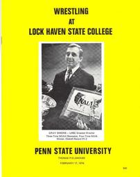 Lock Haven State College vs.Penn State University wrestling match program, Gray Simons