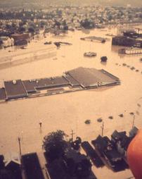 Wilkes-Barre, PA - Military Helicopter Aerial of Penn Plaza (South Main Street) - Hurricane Agnes Flood