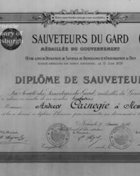Certificate of benefactor membership in Sauveteurs du Gard, Nimes, France, 7th January, 1915