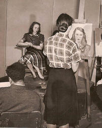 Commercial art students in the studio