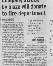 Company struck by blaze will donate to fire department